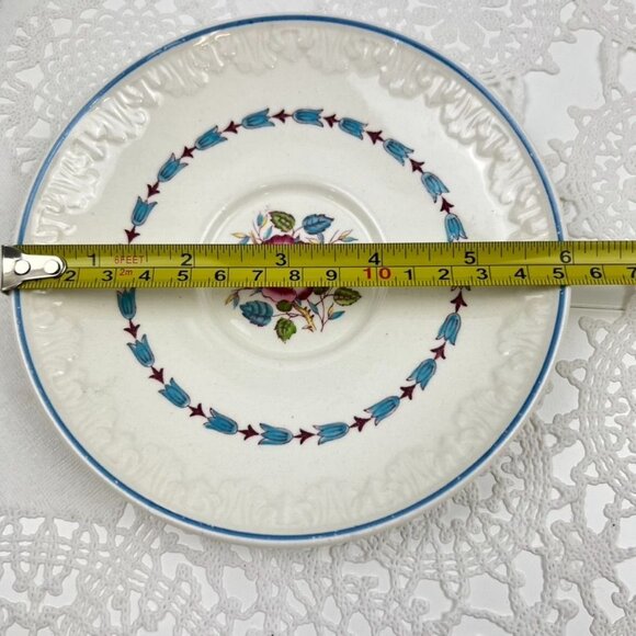 Wedgwood Evenlode Corinthian Floral Set of 2 Tea Cups & Saucers England Embossed - Picture 13 of 16